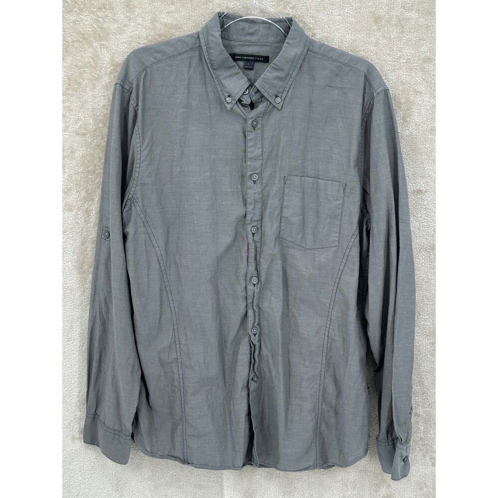 John Varvatos Shirt Mens Large Gray Button Up Long Sleeve 100% Cotton Casual